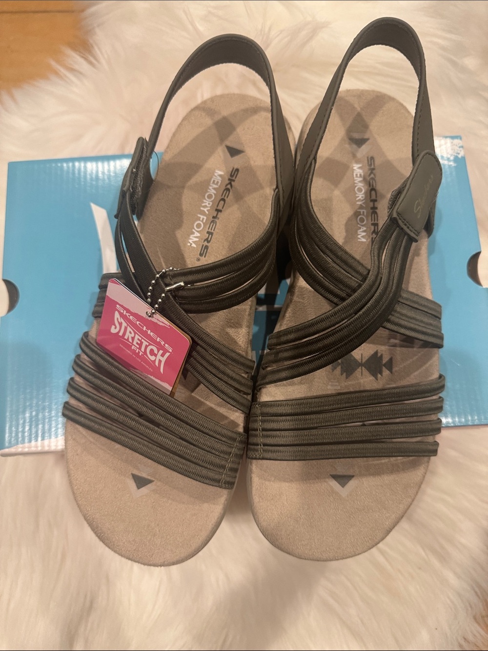 Skechers Women’s Olive Green Stretch-Strap Slingback Sandals 9 - Picture 3 of 5